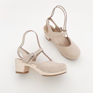 Sandgrens Victoria Mary Jane Clog Sand EU 39 US 8 Beige Tan Leather Heel Sandals